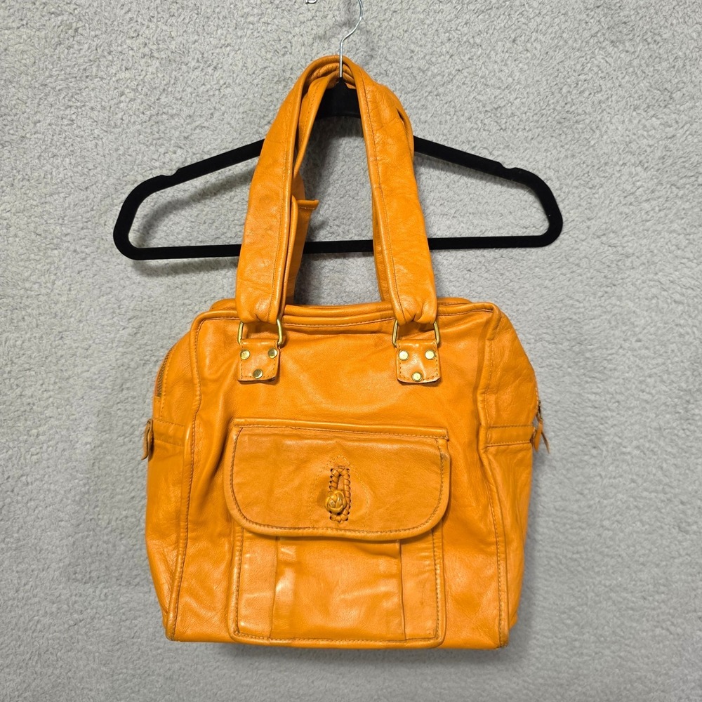 Vintage 70s‎ Cowhide Leather Square Handbag Purse 12x12x7 Burnt Orange Mr. Hide
